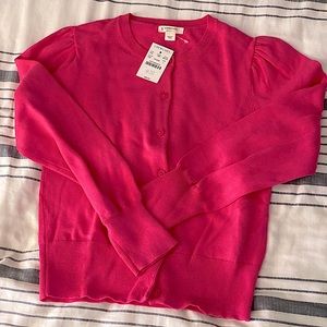 Girls' puff-sleeve cotton cardigan sweater. CrewCuts. J. Crew. Size L